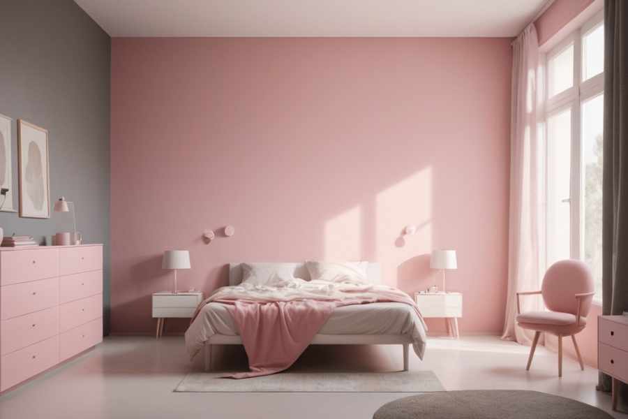 Color rosa claro en un dormitorio